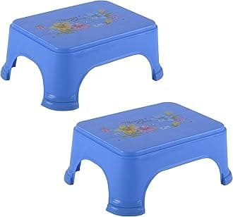 Fun Homes Pack of 2 Durable Bathroom Stool for Bathing | Comfortable Indoor Machiya for Sitting | Senior Citizens Bath Stool & Adults Patla Chair for Home | Square Printed- Blue