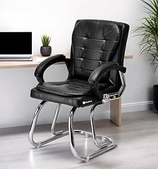 Principal Manager Office Visitor Study Home Reception Chair with arm Rest & Cushion seat Back (1, Black, Double Pipe Chrome Frame)