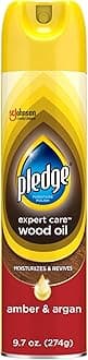 Pledge Moisturizing Wood Oil, Furniture Reviving and Protecting Conditioner and Dusting Spray, Revitalizes Wood, Sealed Leather and Laminate, Made with Mineral Oils - Amber & Argan Scent, 9.7oz