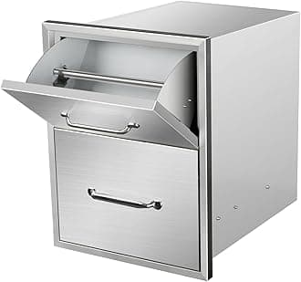 Outdoor Kitchen Drawers with Paper Towel Holder Flush Mount BBQ Drawers with Chrome Handle,16" W x 20"H x 20"D Stainless Steel Built-in Double Access Drawers for Outdoor Kitchen BBQ Station