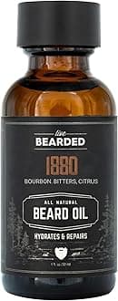 Live BeardedBeard Oil - Premium All-Natural Beard Oil for Men with Jojoba Oil Beard Care - 1 fl oz - Made in the USA - Beard Oil for Dry Flaky Skin - 1880 Scented: Bourbon, Bitters, Citrus