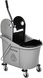 HOMCOM 9.5 Gallon (38 Quart) Mop Bucket with Wringer Cleaning Cart, 4 Moving Wheels, 2 Separate Buckets, & Mop-Handle Holder, Grey
