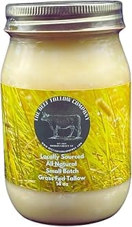 The Beef Tallow Company | 100% Pure small batch pasture raised beef tallow | Dry rendendered, non deoderized for rich beef flavor| Saftey shrink sealed glasss jar | Locally sourced and made in the Hudson Valley | No additives, No preservatives, All Natural , Keto, Paleo friendly | No GMO, Microplastic free