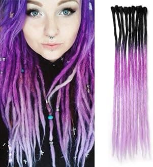 Dsoar 60cm Ombre Dreadlocks Extensions for Women/Men 10 Strands Synthetic Dreads Handmade Hippie Locs(Ombre Black and Purple)