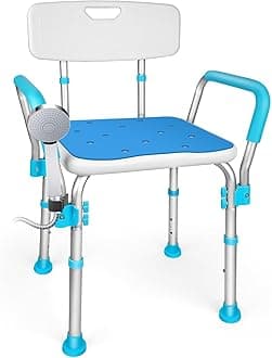 Shower Chair with Arms,Non-Slip Design, Shower Seat with Padded Handle,6-Level Height-Adjustable Shower Stool, Shower Chair for the Elderly,Disabled,Pregnant Women and Adults