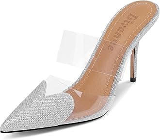 Divanne Women's Heart Heeled Mules Pointed Toe Mule Pumps High Heel Mules Slip On Clear Heeled Sandals