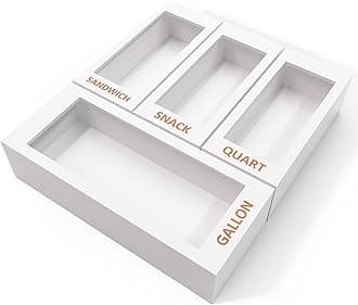 DALSHABET Bamboo Storage Bag Organizer for Kitchen Drawer, 4 Separate Food Storage Bag Organizer, 12x14 Baggie Organizer Dispenser for All Brands Gallon, Snack, Sandwich & Quart Slider Bags White