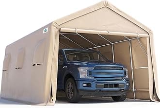 ADVANCE OUTDOOR 13x20 ft Carport 2 Roll up Doors & Vents Outdoor Portable Storage Shelter Garage Tent for Vehicle Boat Truck Anti-UV Snow Resistant Waterproof, Beige