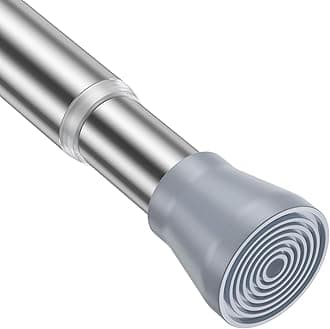 AIZESI Silver Shower Rod 34-59 Inch -No Drill, Non-Slip Shower Curtain Rod Never Rust Adjustable Curtain Rod Tension Rod, Spring Tension Curtain Rod