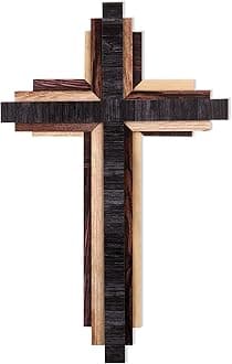 Jetec Wooden Wall Cross,3D Multi-color Triple Stacked Reclaimed Decorative Worn Wooden Wall Cross for Home Religious Church Hanging Decoration(Classic Color)