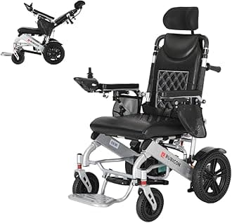 Rubicon DX11 - Reclining Foldable Electric Wheelchairs for Adults - Longest Range 25 Miles of Freedom: Airline Approved Deluxe Electric Wheelchair with Dual 12AH Lithium Batteries, 600W Motor (Model7)
