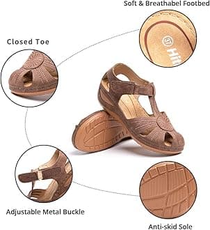 Hitmars Women Sandals Wedge Comfortable Ladies Strap Platform Vintage Closed Toe Soft Wide Fit Summer Sandal Slip on Black Brown Blue 3-9 UK