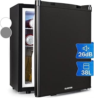 Klarstein Happy Hour Mini Fridge for Bedrooms - Food, Drinks, Skincare & Beer Fridge Cooler, Interior Lighting, Adjustable Shelves, Quiet & Small Fridge For Home, Office, Caravan, Camping, 6-18°C, 38L