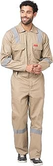 FRENCH TERRAIN® Men's 100% Cotton Industrial Boiler Suit (Work Wear Coverall/Dungarees) with Reflective Tape, Color_Beige, Size 46-3XL