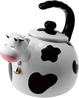 Supreme Housewares 71508 Cow Whistling Kettle, Steel, White & Black