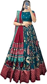 GenericWomens' Wear Tussar Silk With Patola Printed Lehenga Choli Patola Print With Foil Work Chaniya Choli