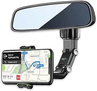 PKYAA 360° Rotating Rear View Mirror Phone Holder, Universal Car Phone Mount for 4 to 7 inches Smartphones