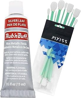Rub n Buff Wax Metallic Silver Leaf, Rub and Buff Finish, 0.5-Fluid Ounce, Pixiss Blending and Application Tools for Applying Metallic Wax Paint