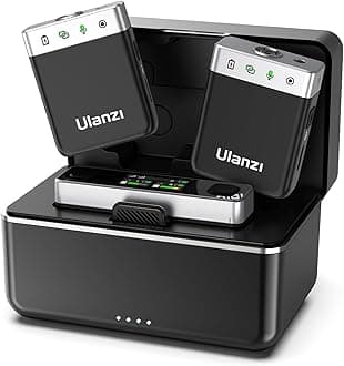 ULANZI AM18 Wireless Lavalier Microphone Sys w Charging Case, Intelligent LCF Noise Reduction - 8GB Storage for 14Hrs of 48KHz 16 Bit Uncompressed Audio Lapel Mic Compatible w iPhone/Android/PC/Camera