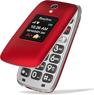 Easyfone Prime-A1 Pro 4G Easy-to-Use Flip Cell Phone, 2.4'' HD Display, Big Buttons, Clear Sound, Large Fonts, SOS Button, SIM Card Included, Dumbphone with 1500mAh Battery and a Charging Dock (Red)