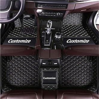 Custom car Floor mats Suitable for 98% car Truck SUV,car mats All Weather Personalized,Full Coverage Luxury Car Mats, Anti-Slip Leather Floor mats.Floor Liner Car Accessories (Black + Beige Line)