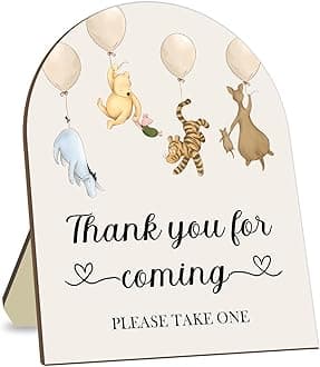 Winnie Decor Wedding Shower Welcome Sign, Thank You for Coming Please Take One Sign, Classic Pooh Bridal Shower Baby Shower Wooden Sign, Wedding Party Decor Sign with Stand 9 * 11IN