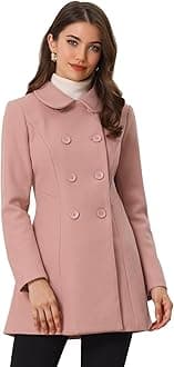 Allegra K Women's Peter Pan Collar Double Breasted Winter Long Trench Pea Coat