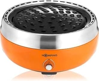 Ultimate Portable Charcoal BBQ Grill. Produces Less Smoke. Combined with its Electric Fan for air/Heat Control. Tailgating Grill (Orange)