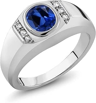 Men's 925 Sterling Silver Blue Created Sapphire and White Created Sapphire Ring (1.66 Cttw, Available in size 7, 8, 9, 10, 11, 12, 13)