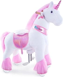PonyCycle Mechanical Ride On Unicorn Hobby Horse Toy with Wheels Classic Model U Plush Walking Animal Rideable Unicorn for Toddlers Ages 4-7 Indoor Outdoor Riding unicorn Toy Pink Ux402