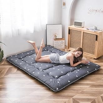 MAXYOYO Grey Triangle Japanese Floor Futon Mattress, Tatami Floor Mat Portable Camping Mattress Kids Sleeping Pad Foldable Roll Up Floor Lounger Pillow Bed, King Size