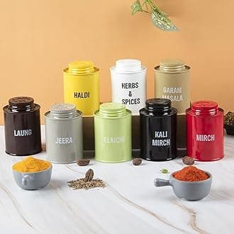 MARKET 99 Spice Jar 8 Pcs Set Metal Storage Box Container BPA Free Condiment Shape Spice Container Masla Rack Air Tight Kitchen Organizer 250 Ml, Mild Steel (Mild Steel)