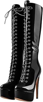 Yolkomo Women's Over The Knee Pull On Buckle Stiletto Heeled Lace Up Boots