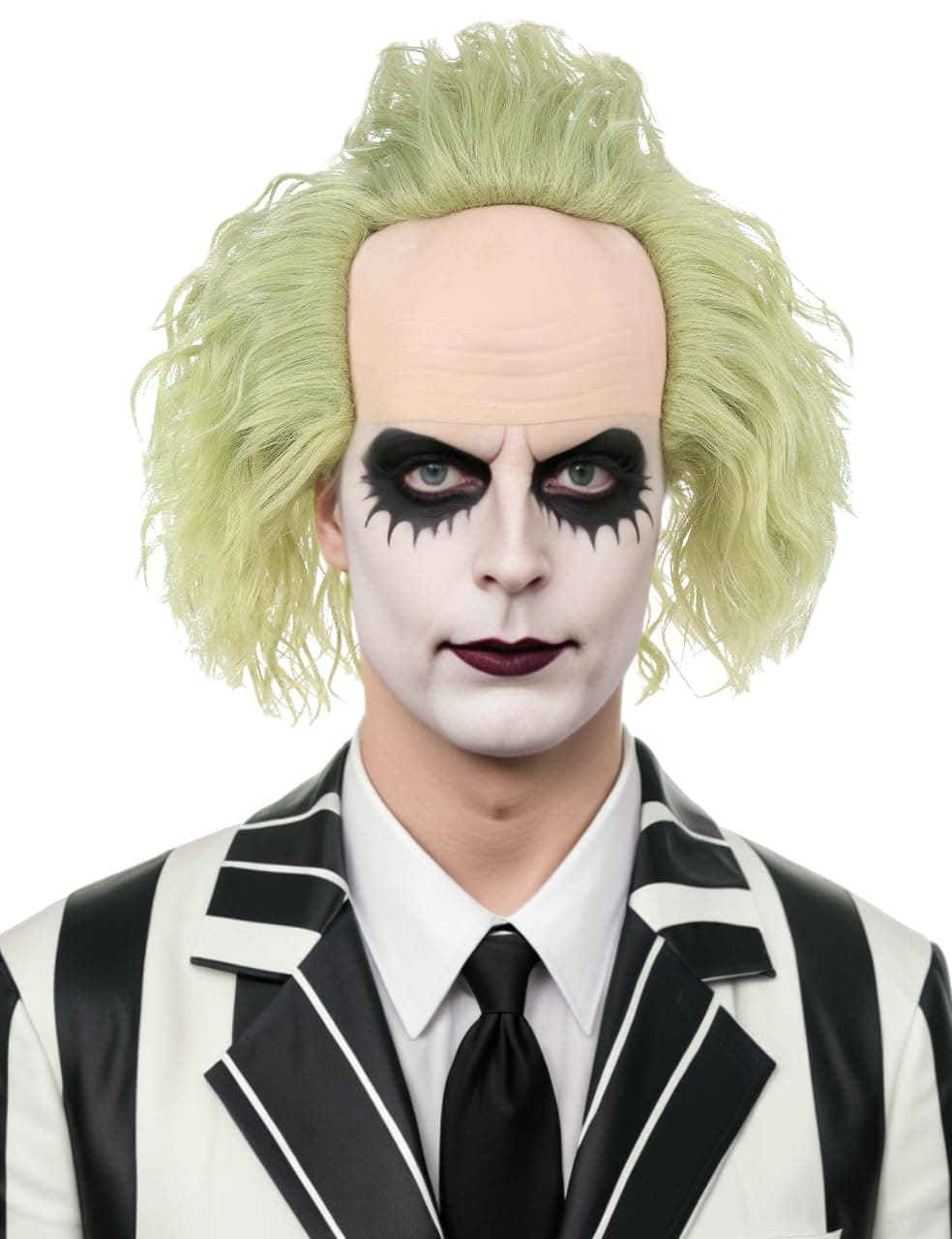 morvally Men's Evil Ghost Costume Bald Cap Wig Short Light Green Clown Cosplay Synthetic Fluffy Hair Wig for Halloween Party (Light Green Bald Wig)