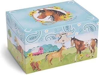 Jewelkeeper Musical Jewellery Box with Spinning Horse, Plays Home on the Range Tune - Delightful Spinning Horse Jewellery Box for Girls’ Accessories - Ideal Pony Gift Box for Kids