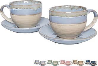 Ceramic Cappuccino Cup and Saucer Set of 2, 10 Oz, Coffee Cups for Latte, Espresso, Tea, Dishwasher and Microwave Safe, Reavtive Glaze (Light Blue)