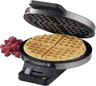 Waffle Maker, 1250W Round Classic Waffle Iron, 5-Setting Adjustable Browning Control, WMR-CAP2, Brushed Stainless