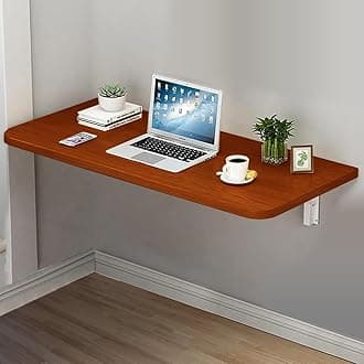 VITION Computer Wall Mount Stand Folding Wall-Mounted Drop-Leaf Table,Metal Folding Shelf Bench Table Bracket (Walnut, 30 X 50 cm)