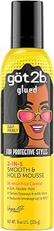 Glued 2-in-1 Smooth & Hold Hair Mousse, 8 Fl Oz, 96 Hour Frizz Control & Soft Flexible Hold for Wigs, Braids and Curls, No Stickiness and Residue, Formulated with Castor Oil & Provitamin B5