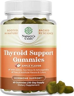 Vegan Thyroid Support Gummies with Sea Moss - Thyroid Support Gummies for Comprehensive Support for Men and Women with Iodine Selenium and Other Potent Vitamins - Gelatin-Free Non-GMO - 60 Count