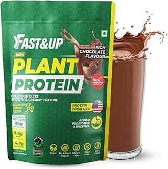 Plant Protein Powder with Rich Chocolate Flavour | Pea Isolate & Rice Protein | 26gm Protein Per Serve | Complete Amino Acids with 4.6g BCAA | Smooth & Tasty with No Added Sugar | Easy to Digest | Tested & Certified, 500 Grams