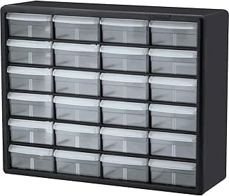 24-Drawer Plastic Drawer Storage Cabinet for Garage Organization, Bead Organizer, Building Bricks Storage, Teacher Toolbox, Makeup Organizer, 20" W x 6" D x 16" H, 10124 Black