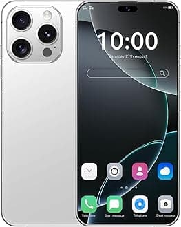 I16 PROMAX unlocked phone, Android 14 8GB,7.3-inch high-definition AMOLED screen smartphone, 8000mAh battery, facial recognition/fingerprint lock/5G/photo/GPS phone (titanium white,256)