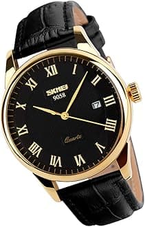 Watch for Men Business Dress Classic Fashion Casual Black Leather Quartz Analog Waterproof Calendar Date Light Simple Wrist Watches Dad Fathers Gifts