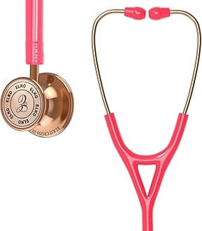 EL-190 Rose Gold edition CROSS III SS stainless steel dual head acoustic stethoscope | Adult & Pediatric Stethocope with Double-sided Rose Gold Chestpiece | Two-Way PVC Tubing | Doctors & Medical Students (Pink)