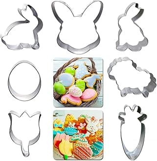 Easter Cookie Cutters 7pcs Large, Bunny Egg Carrot Tulip Rabbit Sheep Cookie Cutter Mold, Strudy Fondant Biscuit Cutter for Kids Easter Basket Gift Bunny Themed Party Daily Baking Tools