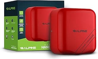 Alpine Industries Hemlock Automatic Hand Dryer - Heavy Duty Stainless Steel | 1800Watts | 110-120Volts (Red)