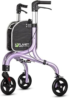 Planetwalk Premium 3 Wheel Rollator Walker for Seniors - Ultra Lightweight Foldable Walker for Elderly, Aluminum Three Wheel Mobility Aid, Brilliant Purple