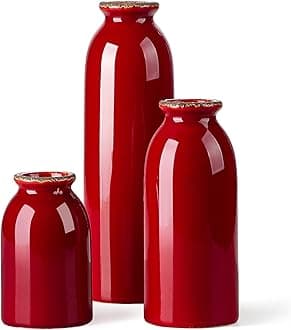 CWLWGO-Ceramic Red Vase Set, 3 Piece Small red Vase, Modern Farmhouse Decorative, Ideal Shelf Décor, Table Décor, Living Room Table Decor, Fireplace and Entrance Decorate.…