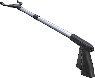 PowerGrip T9, Grabber Reacher Tool, Wide Jaw, Foldable, Steel Cable, with 96 Grip Points for Firm Grip, 32" with Magnet (Black, 32 Inch)